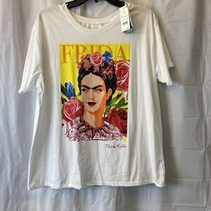 Frida Kahlo Shirt Womens 2XL White Graphic Art Portrait Roses Jerry Leigh 2022